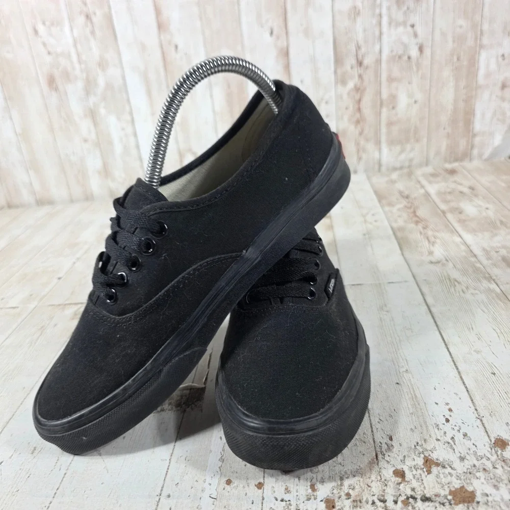 Vans Authentic Black Black Canvas Low Top Skateboard Shoes Womens 8 Mens 6.5